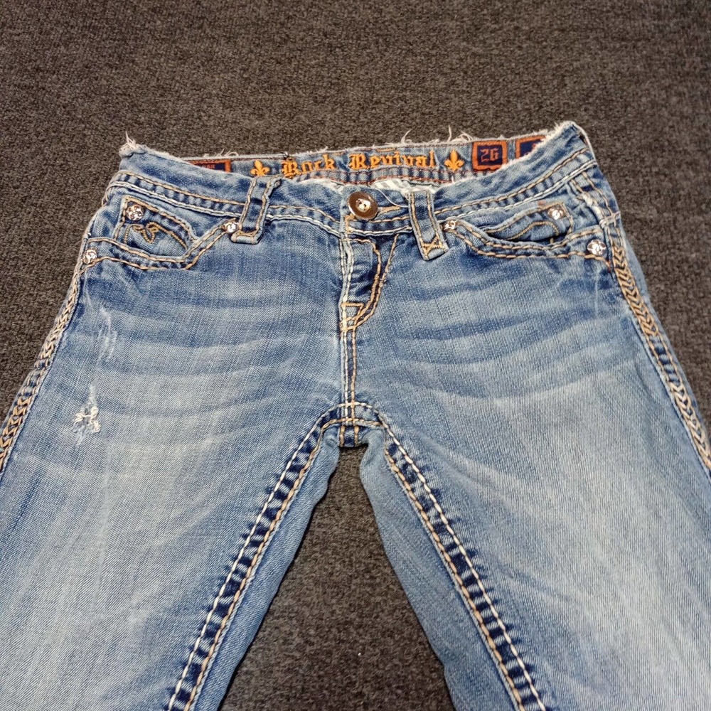 Rock Revival Capri Women 26 Embellished Denim Pants Ladies Light Wash - Picture 3 of 6